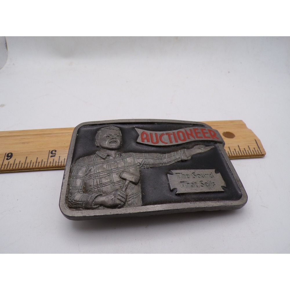 Vintage 1996 C&J Inc Auctioneer The Sound That Sells Belt Buckle Made in USA